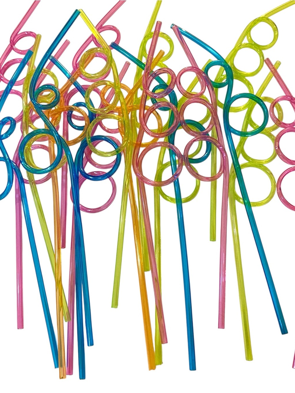 Assorted Bright Spiral Party Straws - Pink, Blue, Yellow, Orange, Green